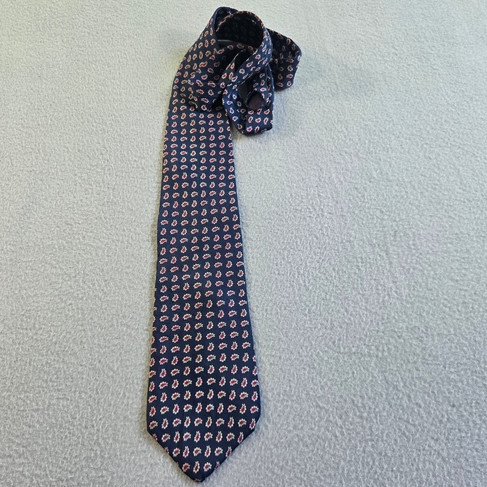 Bert Pulitzer Tie Mens OS Navy Blue Red White Paisley Silk Made In USA